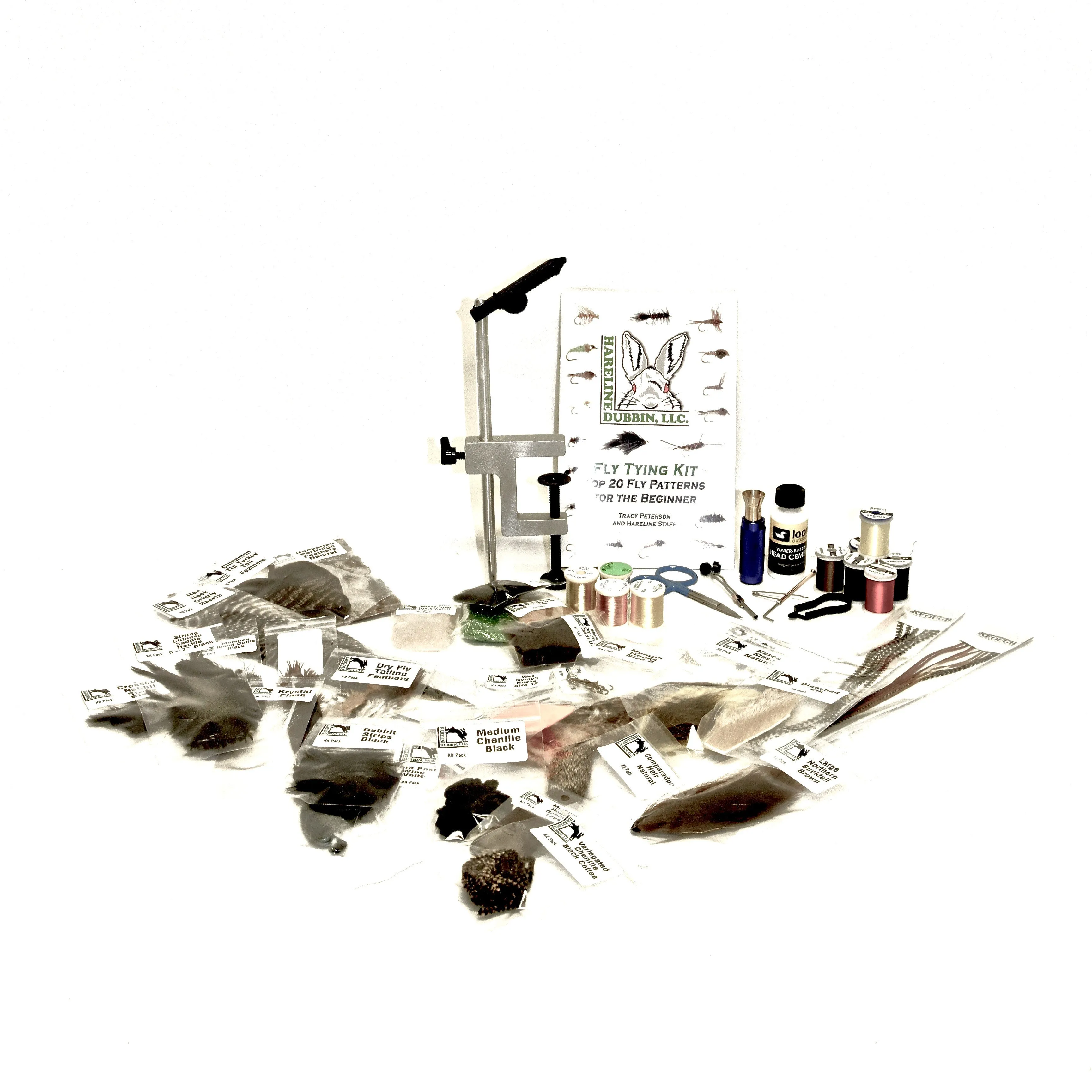 Hareline Fly Tying Material Kit with Premium Tools and Vise