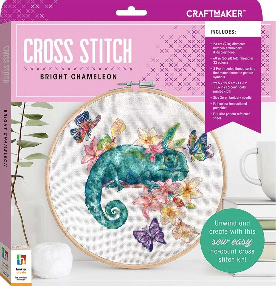 Hinkler Craft Maker Cross-stitch Kit: Bright Chameleon