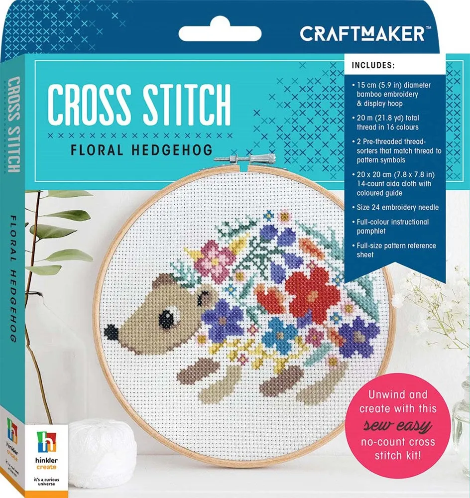 Hinkler Craft Maker Cross-stitch Kit: Floral Hedgehog