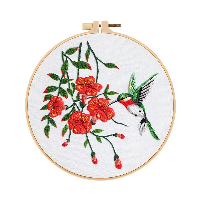 Humming bird & Flower Hand Embroidery DIY Kit 20cm