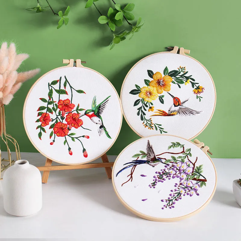 Humming bird & Flower Hand Embroidery DIY Kit 20cm