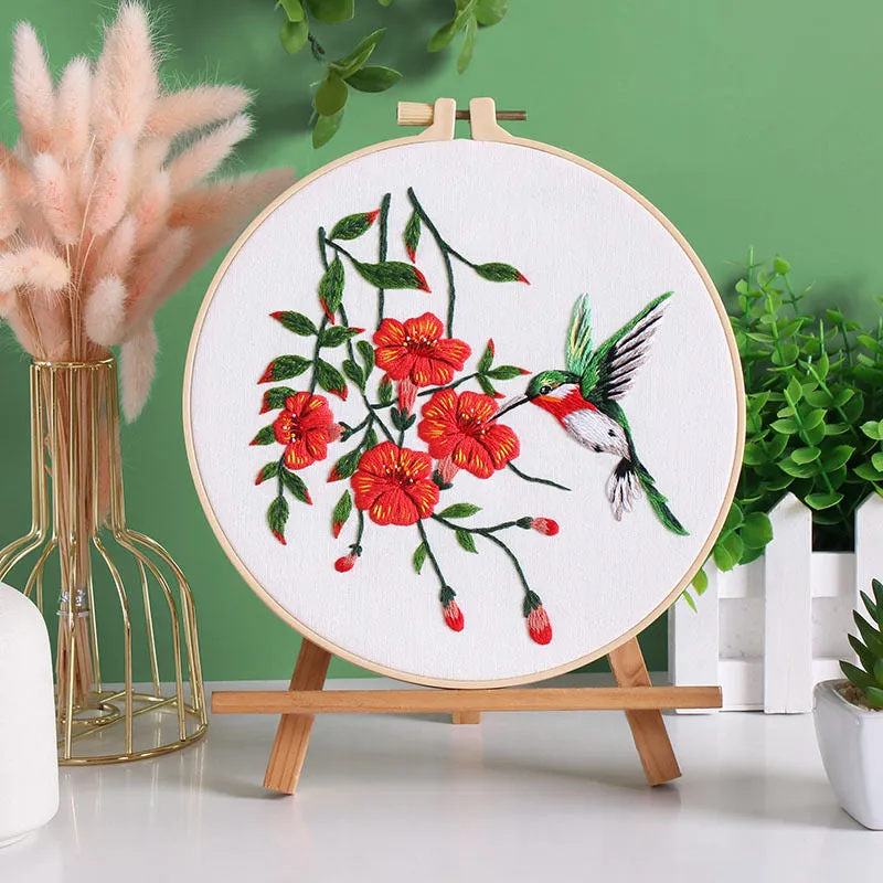 Humming bird & Flower Hand Embroidery DIY Kit 20cm