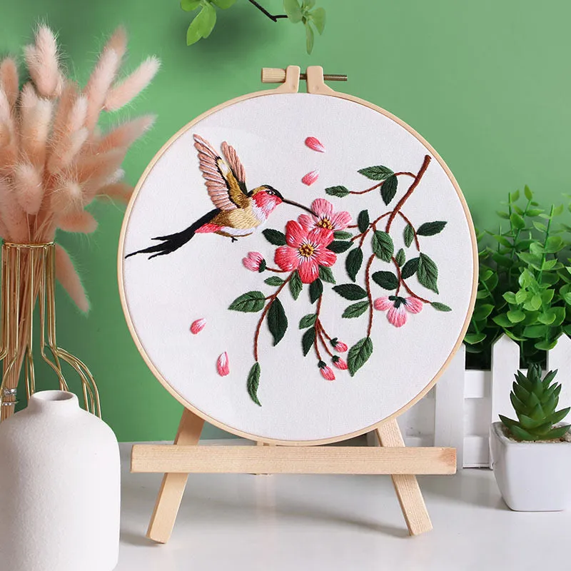 Humming bird & Flower Hand Embroidery DIY Kit 20cm