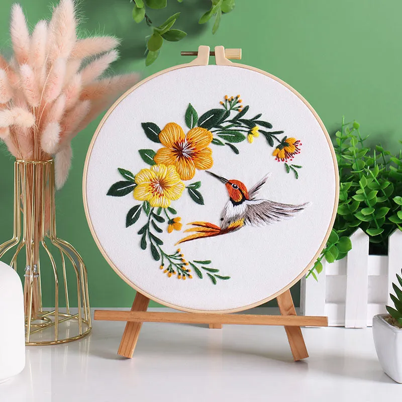 Humming bird & Flower Hand Embroidery DIY Kit 20cm