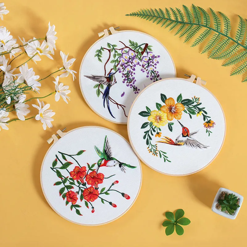 Humming bird & Flower Hand Embroidery DIY Kit 20cm