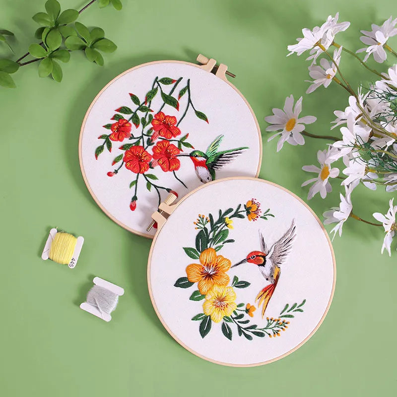 Humming bird & Flower Hand Embroidery DIY Kit 20cm