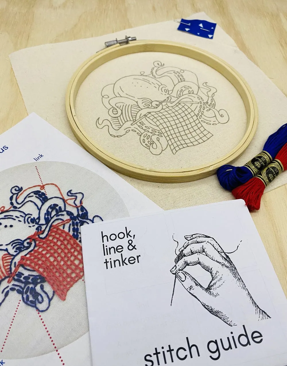 Industrious Octopus Embroidery Kit, Hook Line & Tinker