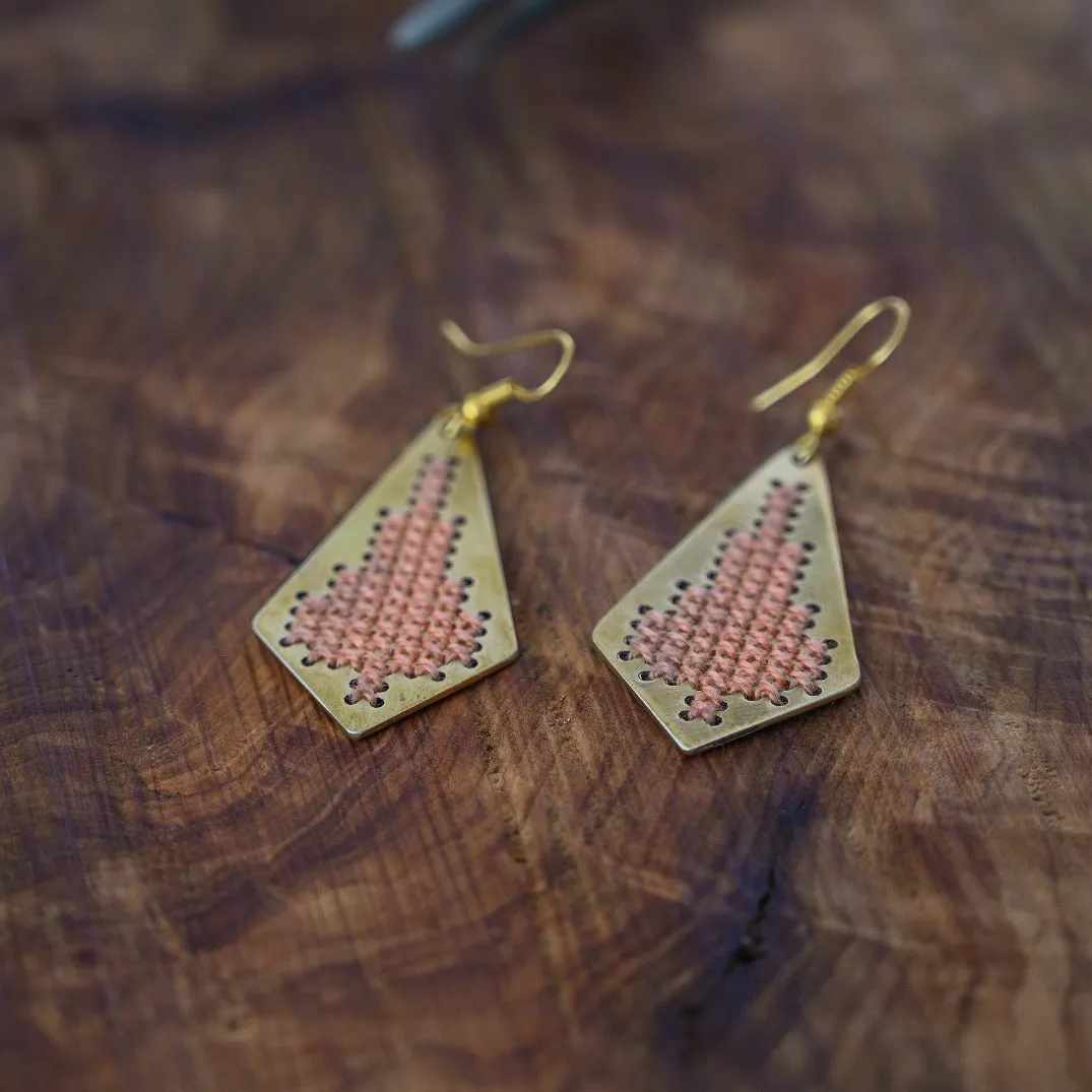 Jamilla Tatreez on Brass Earrings - Single Color Embroidery