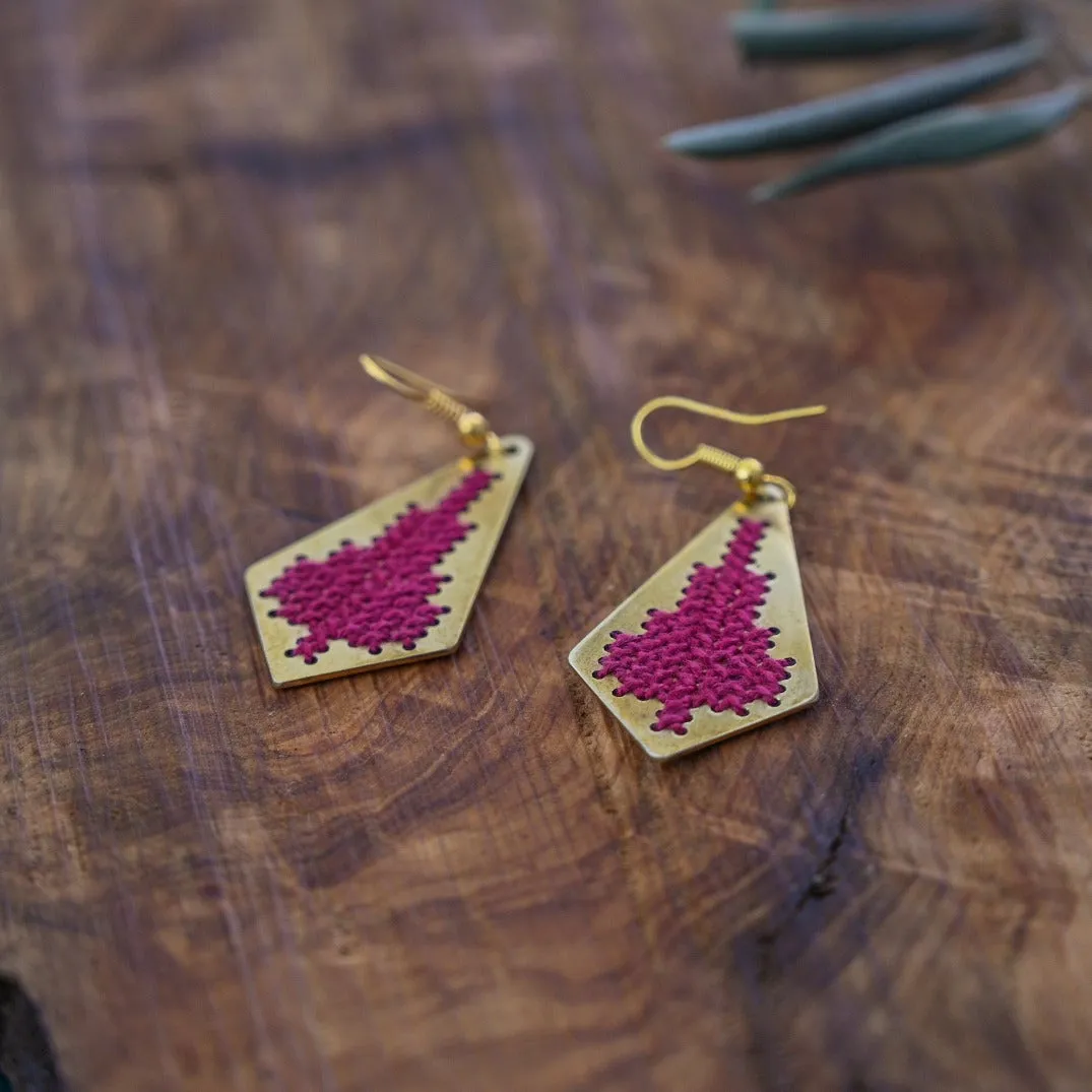 Jamilla Tatreez on Brass Earrings - Single Color Embroidery