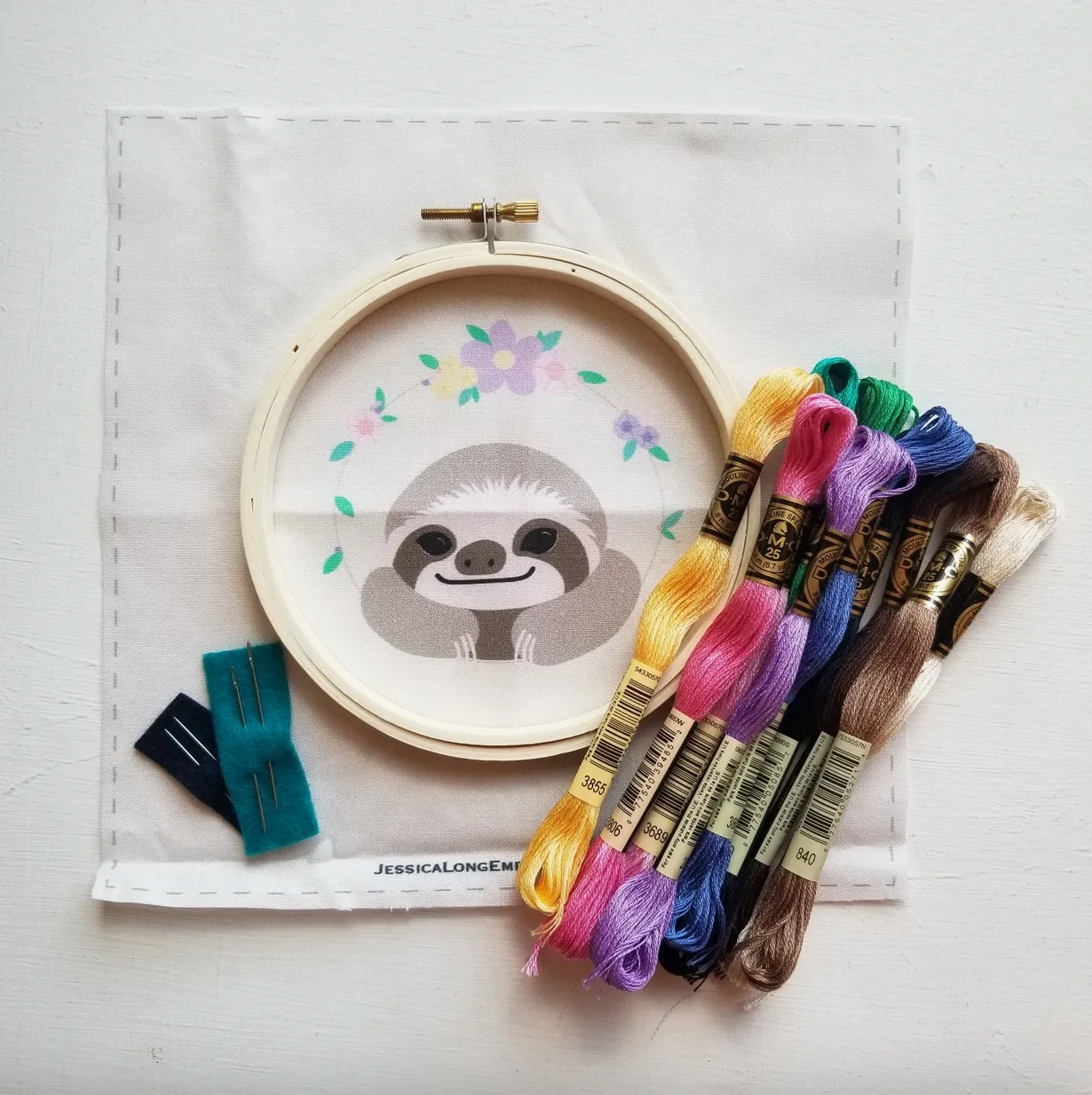 Jessica Long Embroidery | Smiling Sloth Embroidery Kit