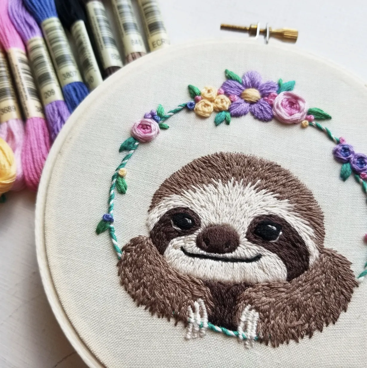 Jessica Long Embroidery | Smiling Sloth Embroidery Kit