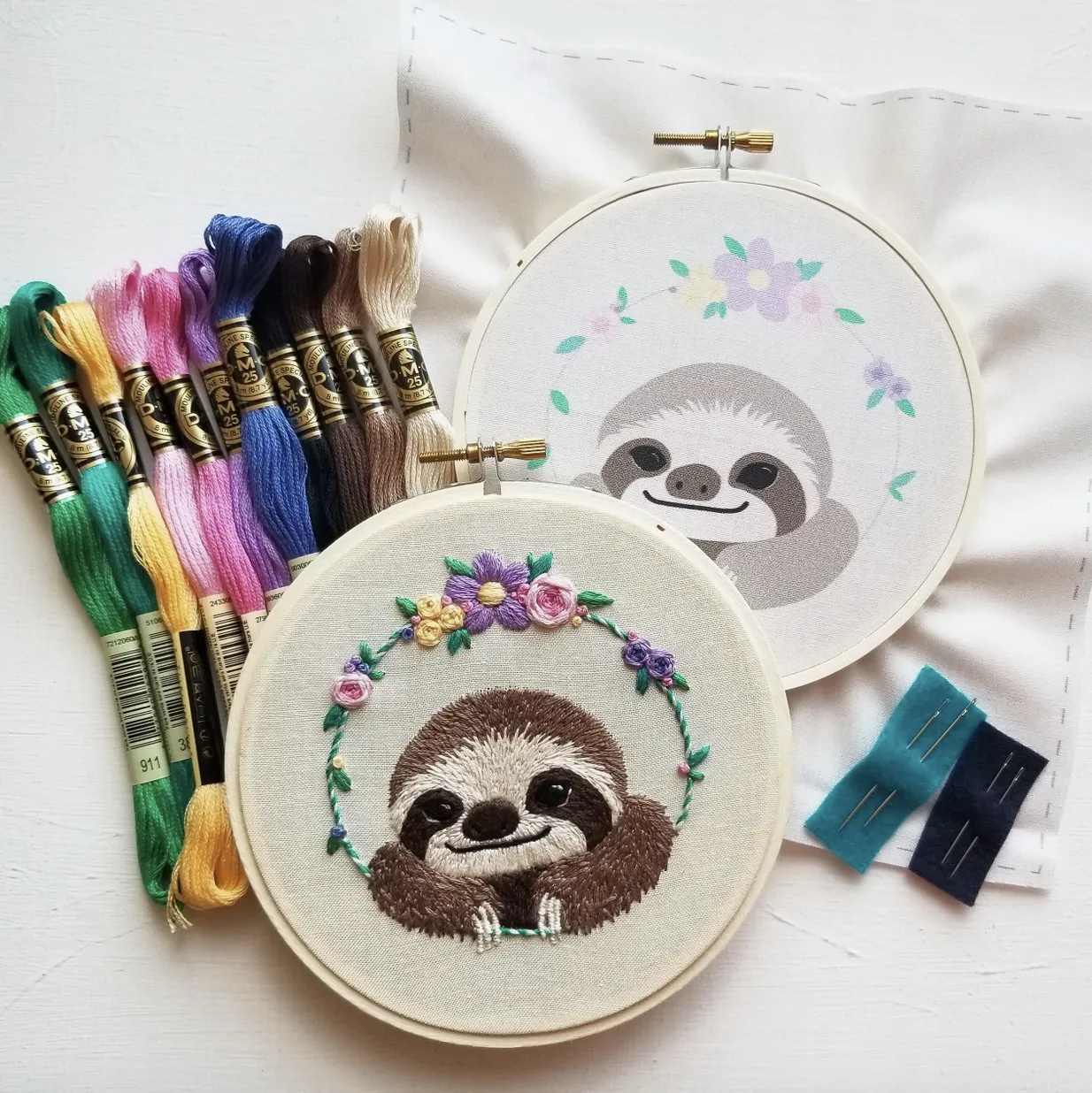 Jessica Long Embroidery | Smiling Sloth Embroidery Kit