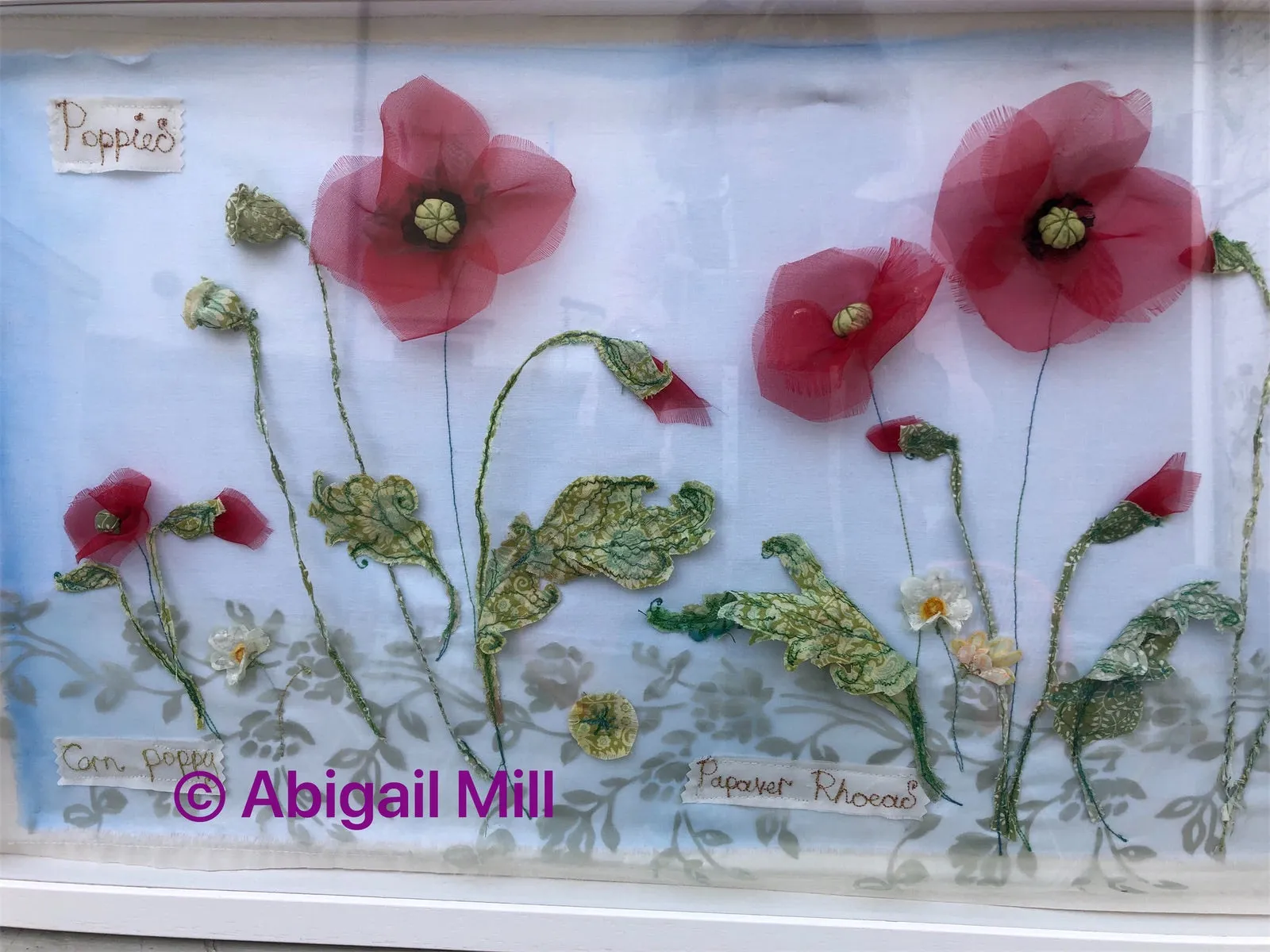 Landscape  Poppy embroidery - Framed