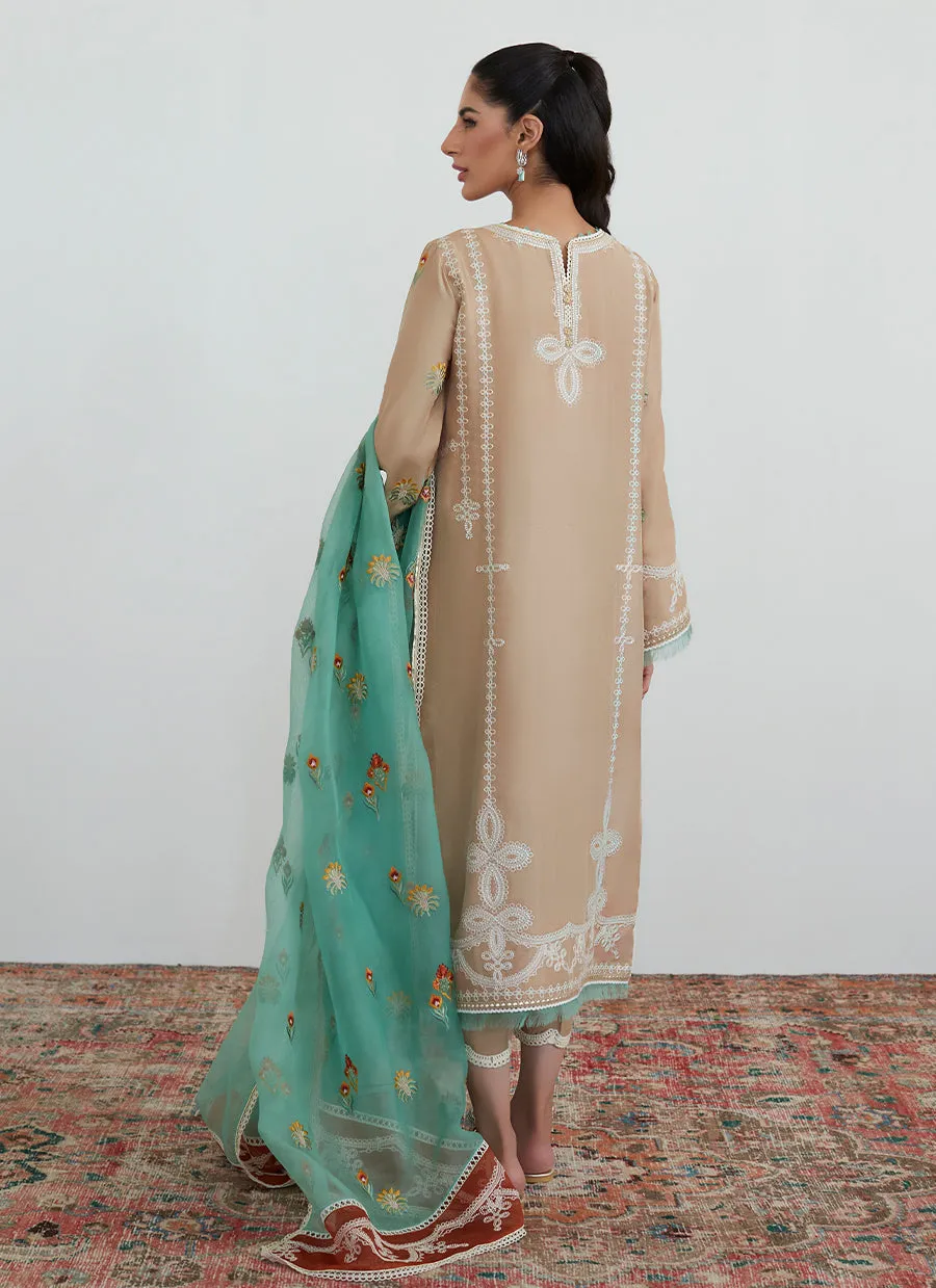 Latte Embroidered Shirt with Organza Dupatta