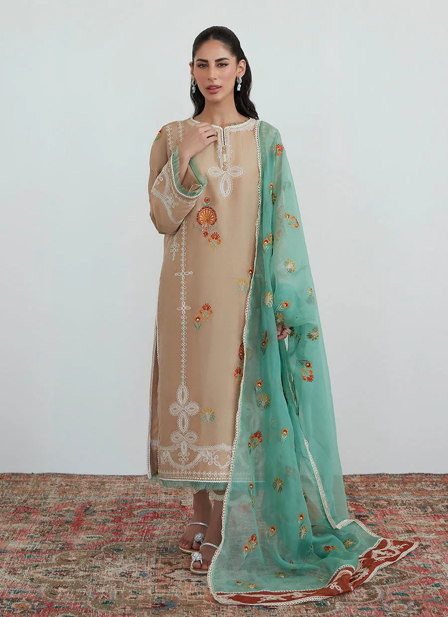 Latte Embroidered Shirt with Organza Dupatta