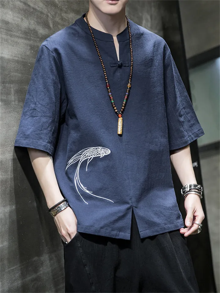 Loose Fish Embroidered Pullover T-Shirts