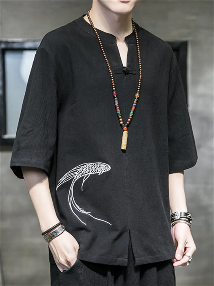 Loose Fish Embroidered Pullover T-Shirts