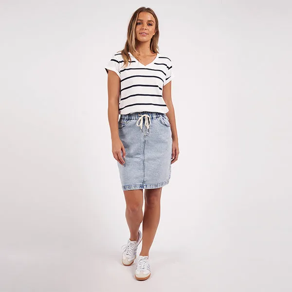 Manly Vee Tee - White   Navy Stripe