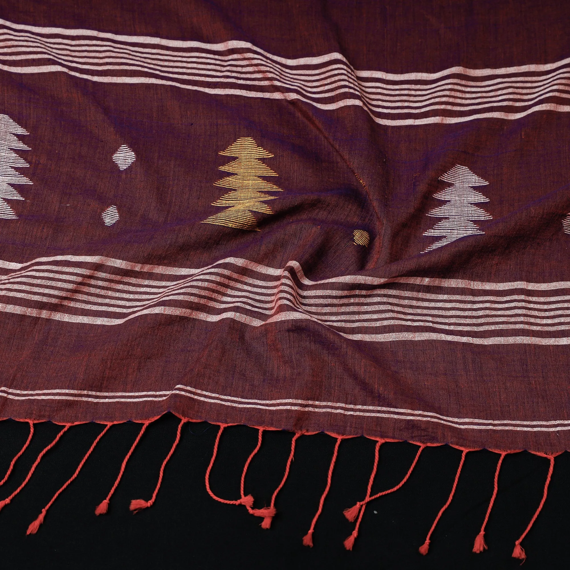 Maroon - Bengal Jamdani Buti Handloom Cotton Stole