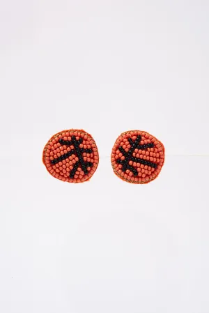 Maxi Basketball Beaded Embroidery Stud Earrings - Orange