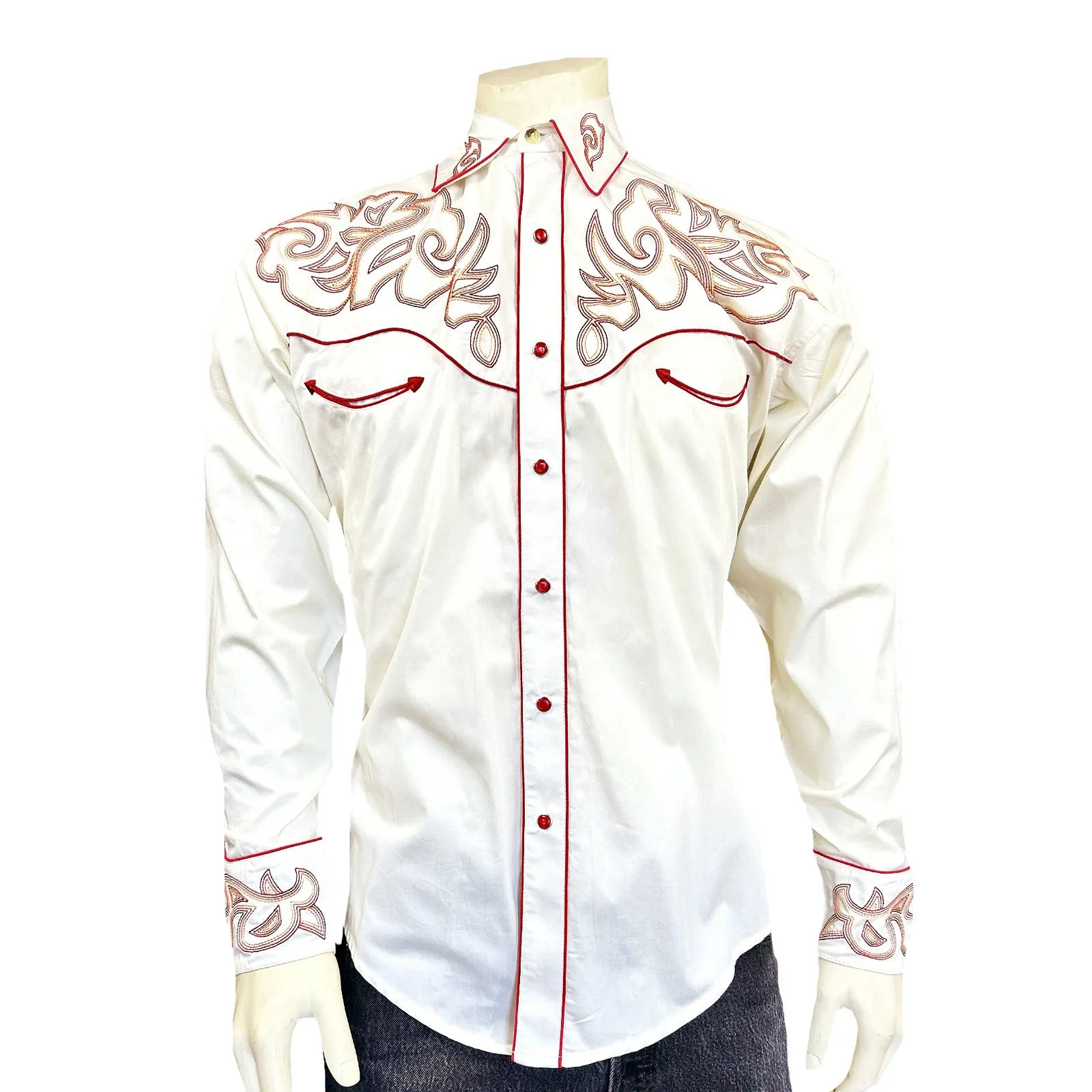 Men's Boot Top Embroidered Western Shirt in Ivory