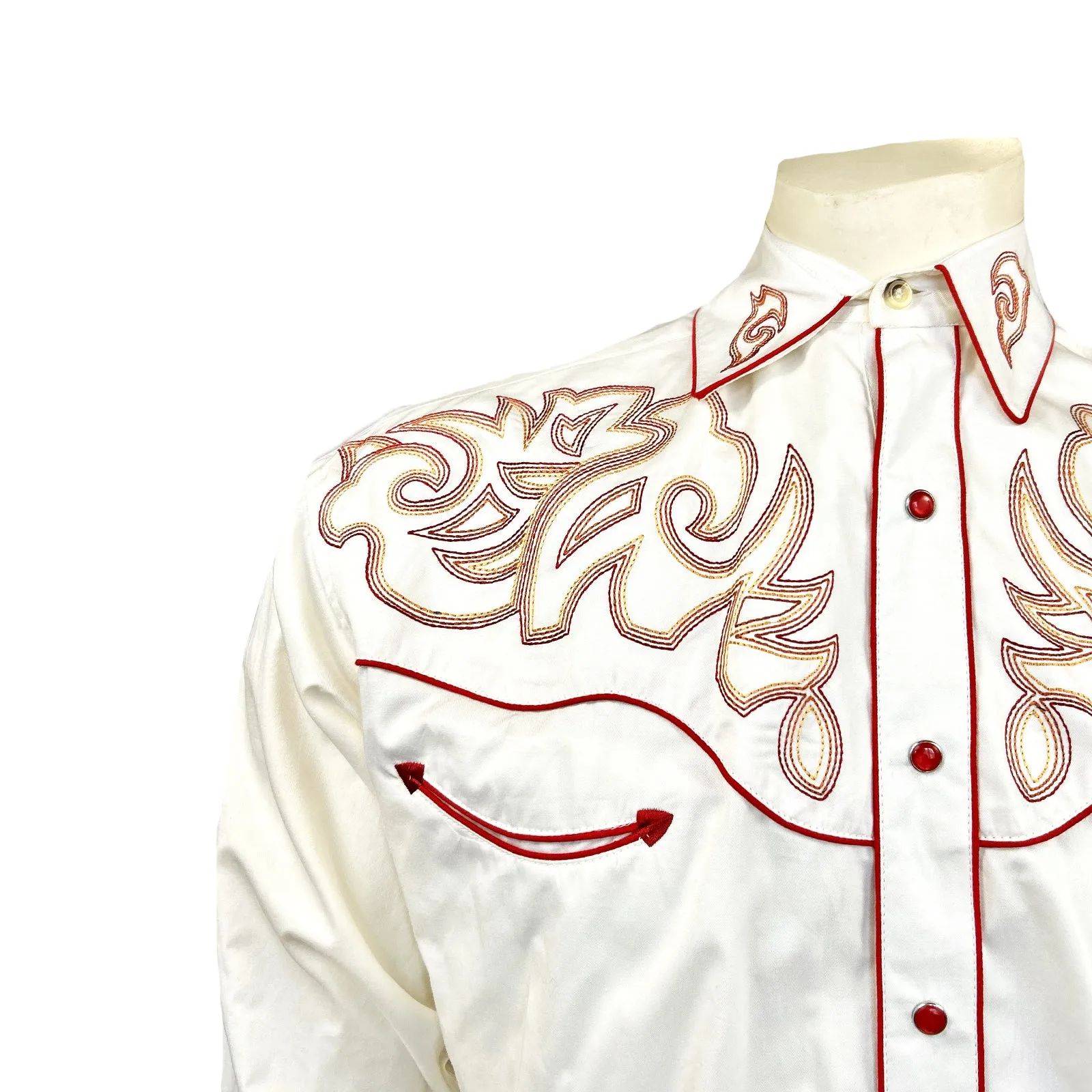 Men's Boot Top Embroidered Western Shirt in Ivory