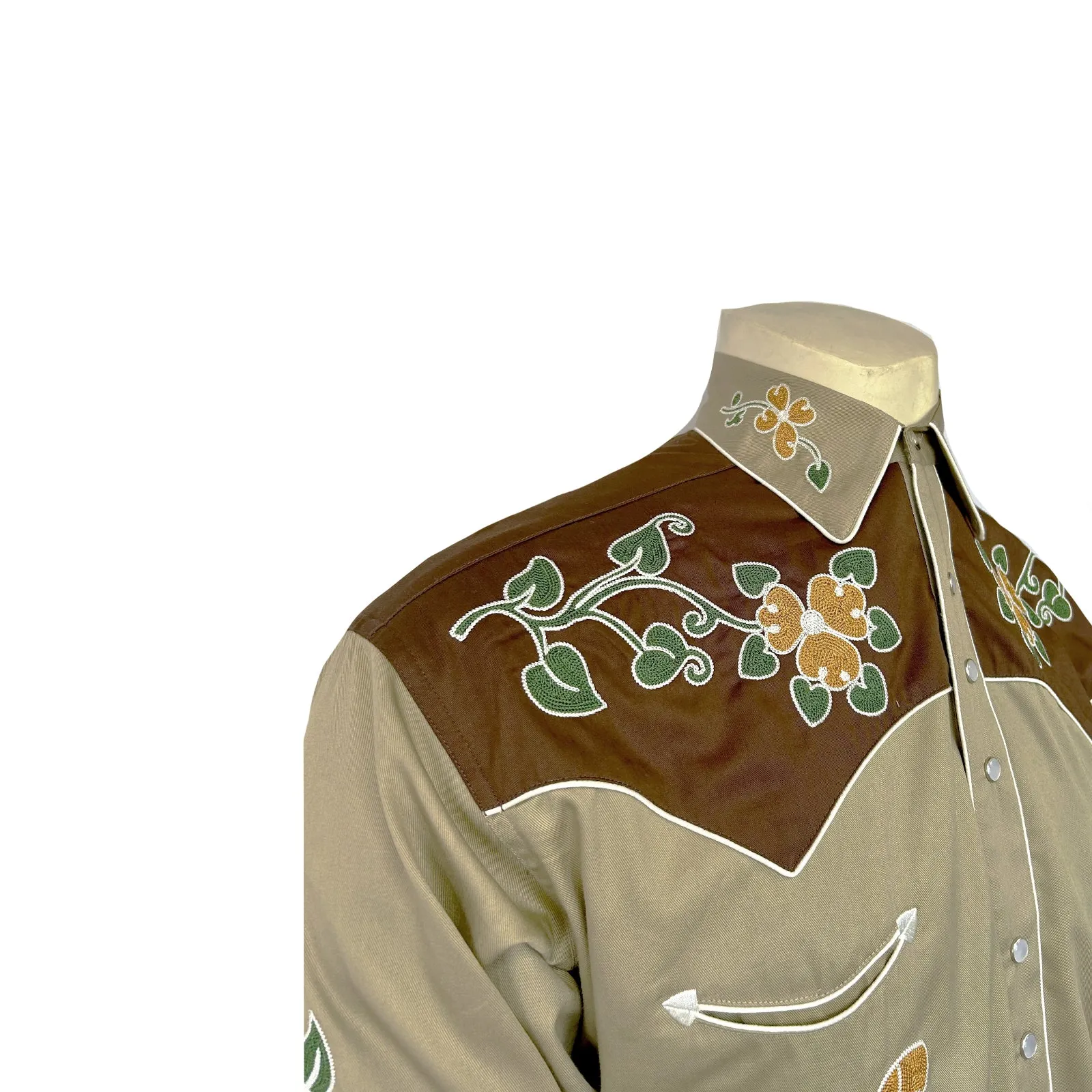 Men's Vintage Navy Floral Butterfly Embroidered Western Shirt