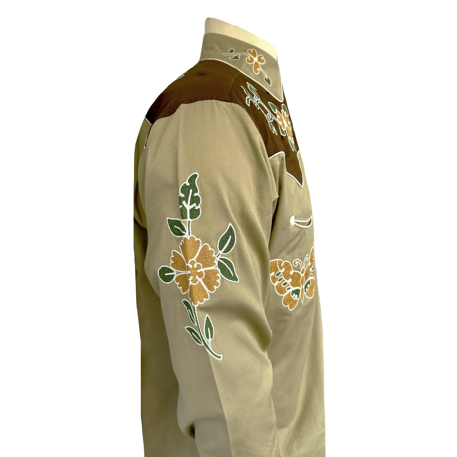 Men's Vintage Navy Floral Butterfly Embroidered Western Shirt