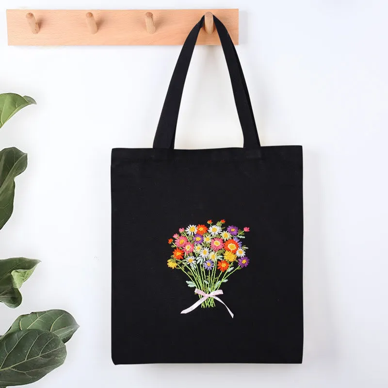 Morden Floral Tote Canvas Bag Hand Embroidery Kit