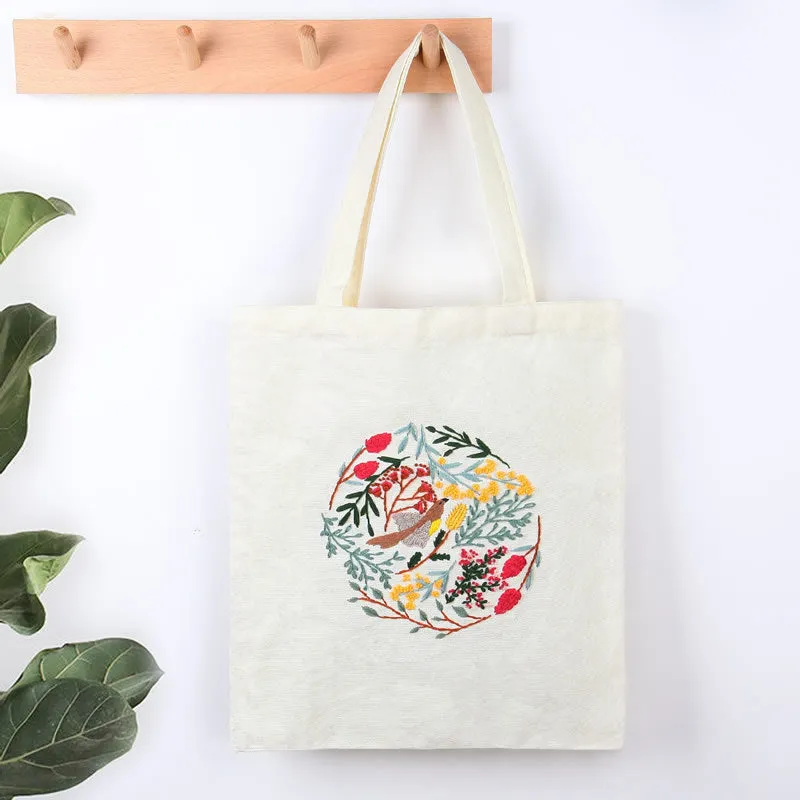 Morden Floral Tote Canvas Bag Hand Embroidery Kit