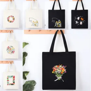 Morden Floral Tote Canvas Bag Hand Embroidery Kit