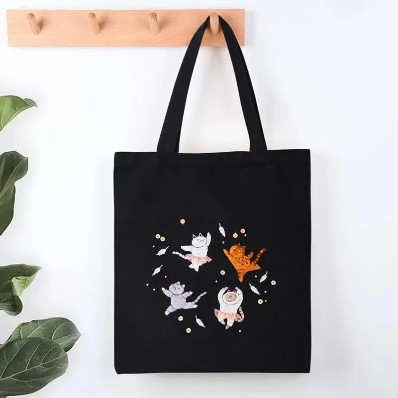 Morden Floral Tote Canvas Bag Hand Embroidery Kit