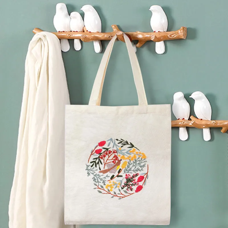 Morden Floral Tote Canvas Bag Hand Embroidery Kit