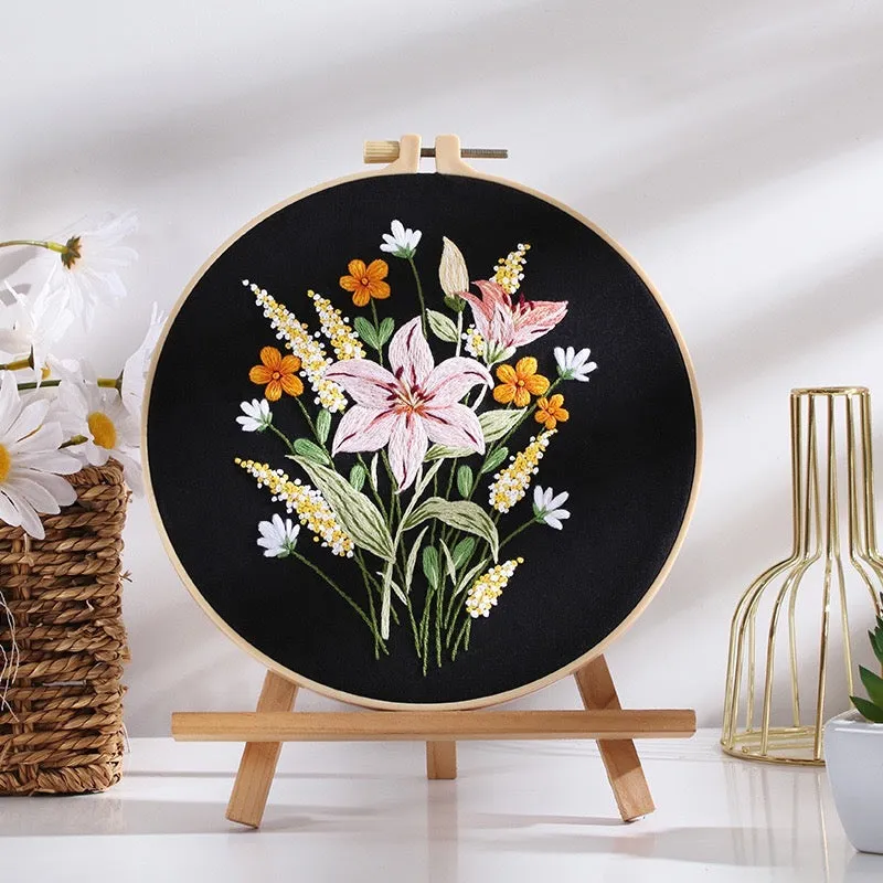 New Flower Bouquets Hand Embroidery DIY Kit 20cm