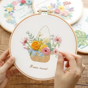 Pastel Floral Design Hand Embroidery DIY Kit 20cm