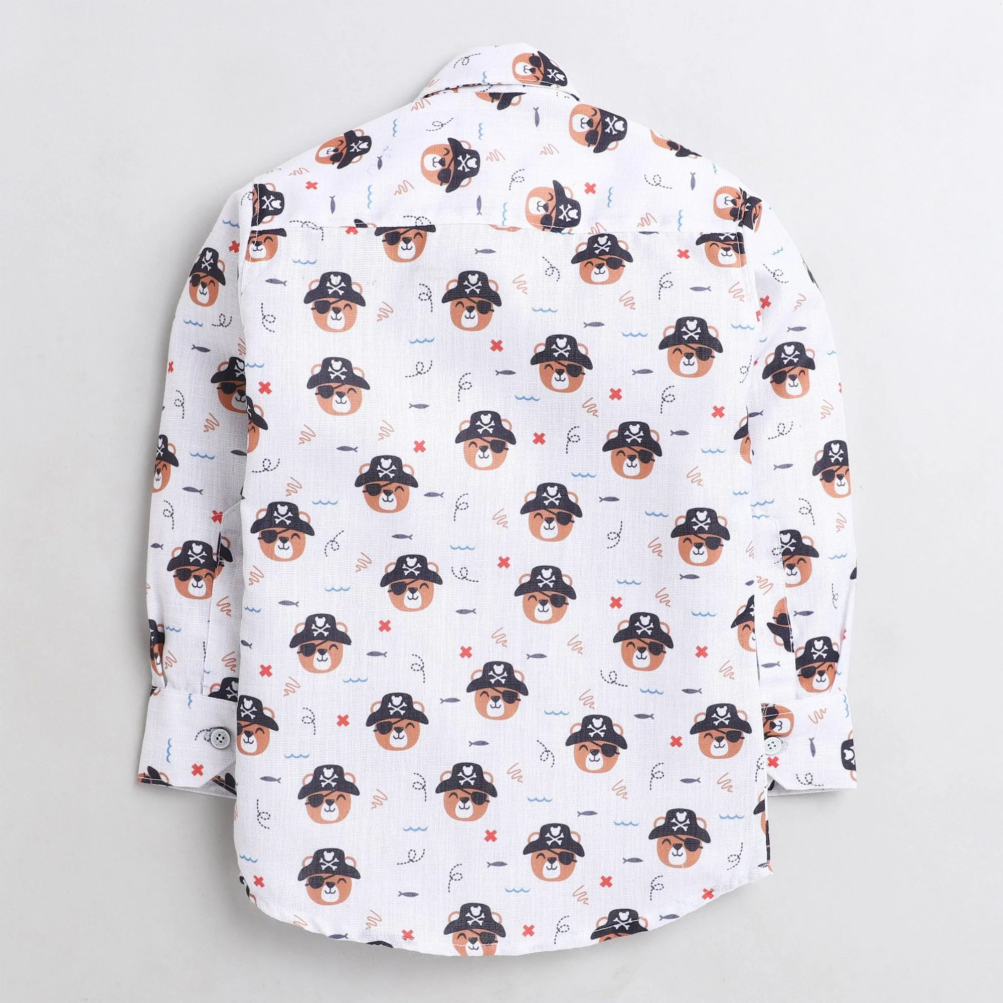 Polka Tots Full Sleeve Pirate Print Shirt With Attached Tshirt - White