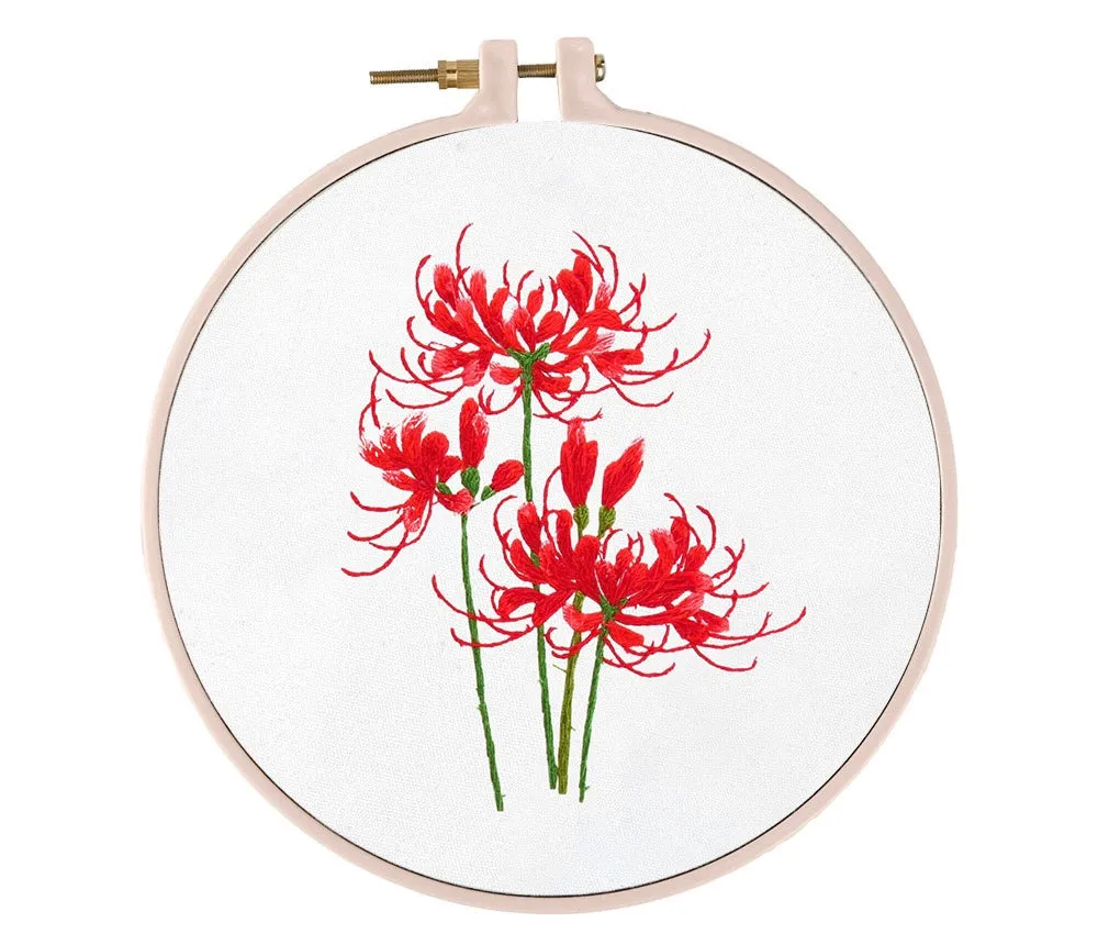 Red Spider Lily Flower Hand Embroidery Full Kit 20cm