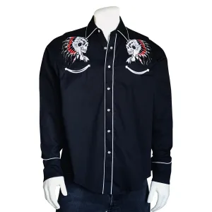 Rockmount Mens Black 100% Cotton Chief Skulls Vintage L/S Shirt