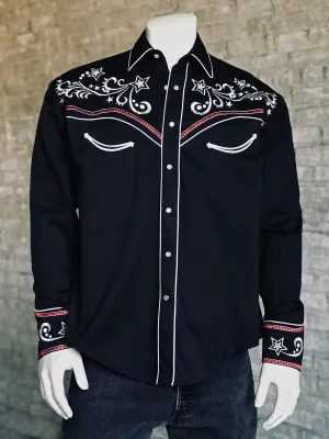 Rockmount Mens Black 100% Cotton Star & Scroll Western L/S Shirt