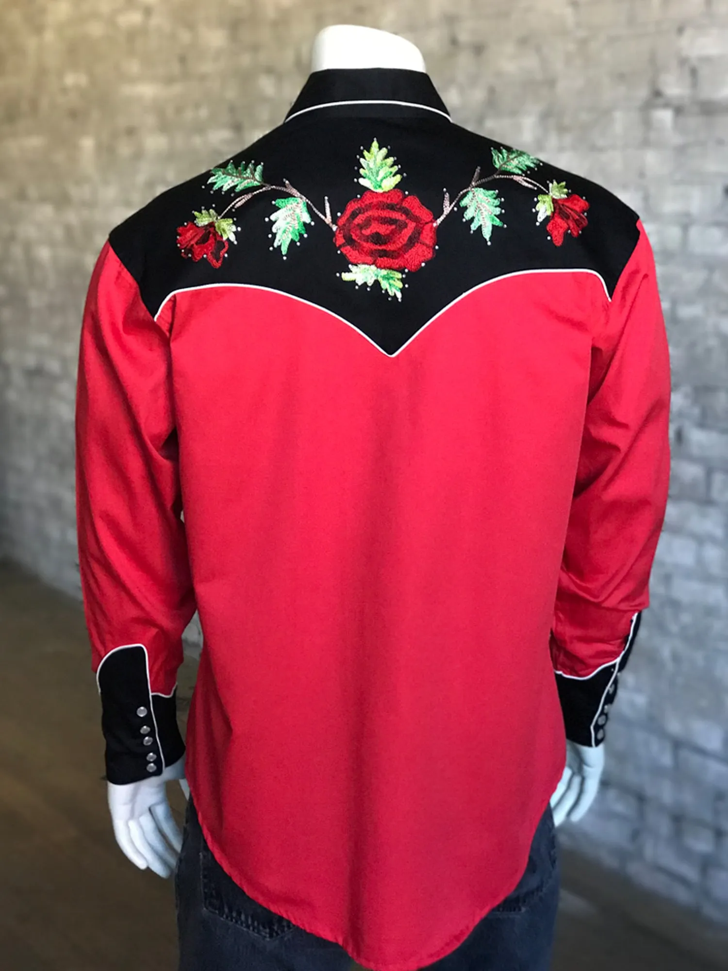 Rockmount Mens Black/Red 100% Cotton 2-Tone Vintage Rose L/S Shirt