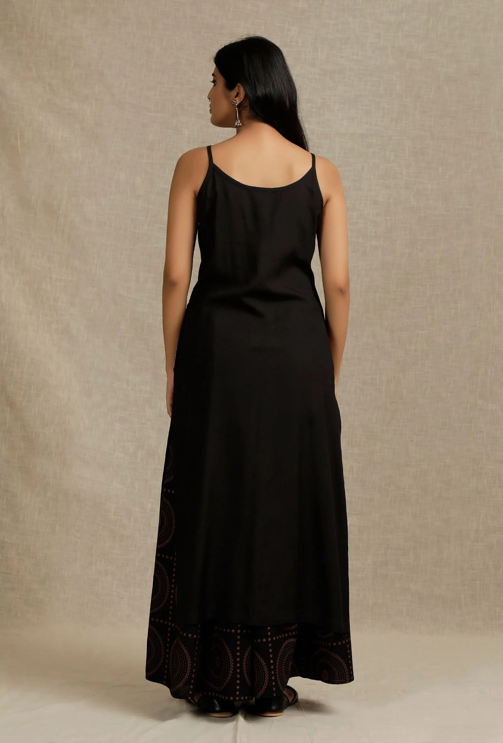 Solid Black Slip Kurta with Yoke Embroidery Details