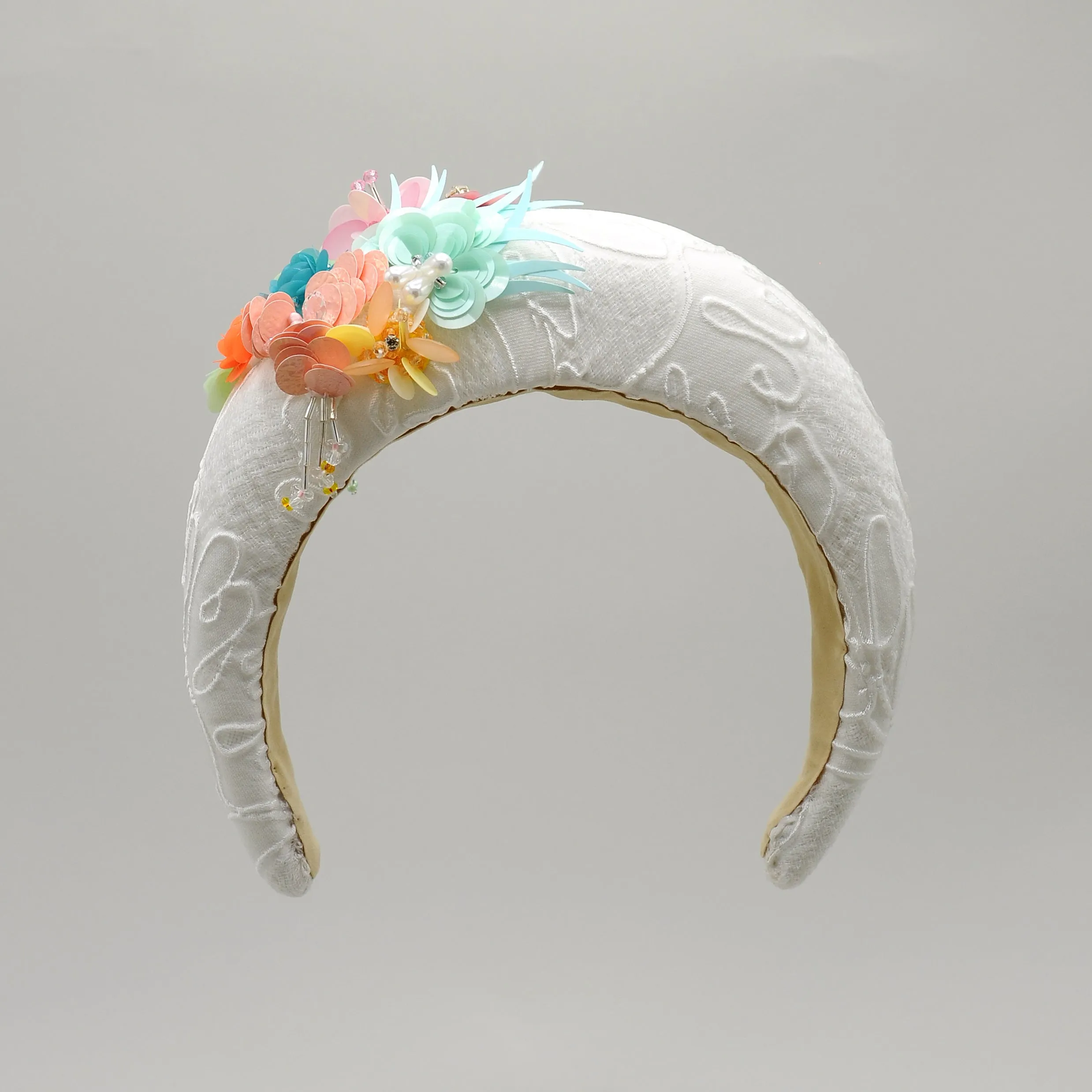 Tallahto: Large White Headband with Colorful Beads