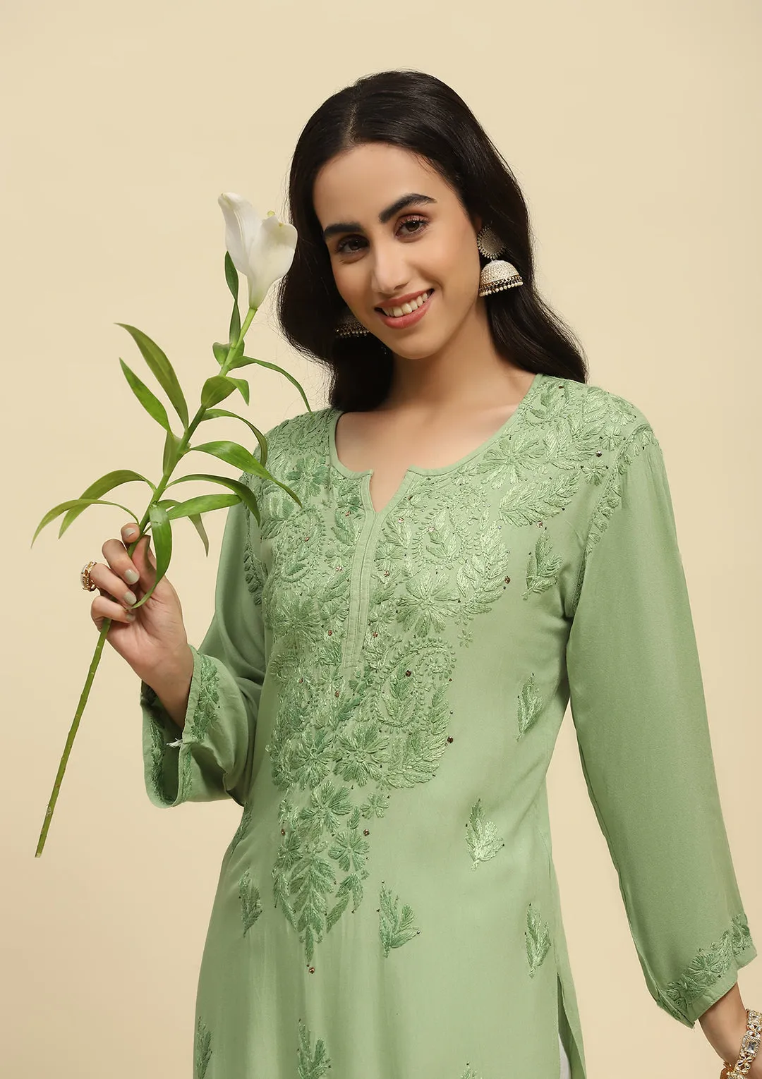 Ulfat Rayon Mukaish Chikankari Kurti