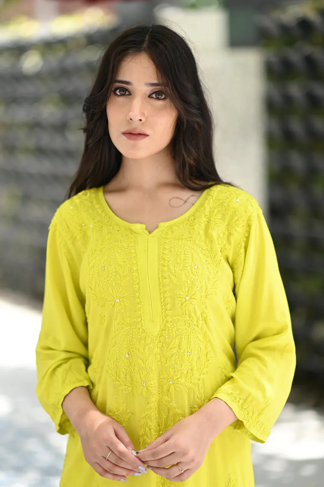 Ulfat Rayon Mukaish Chikankari Kurti