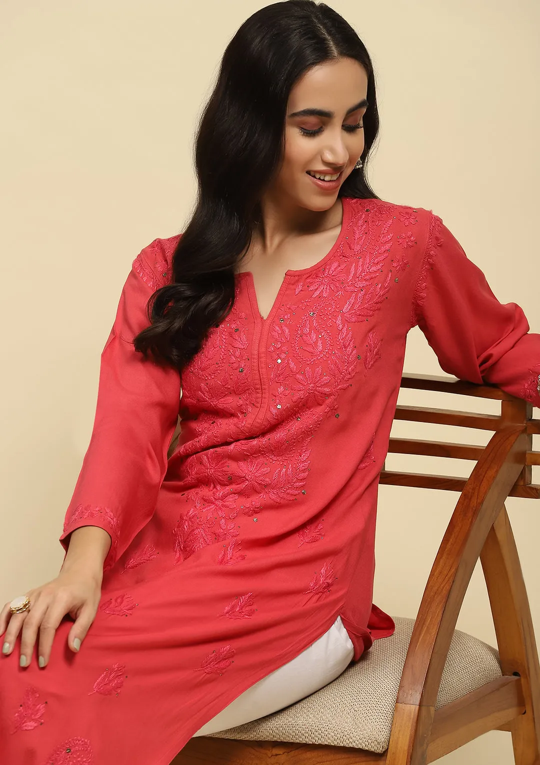 Ulfat Rayon Mukaish Chikankari Kurti