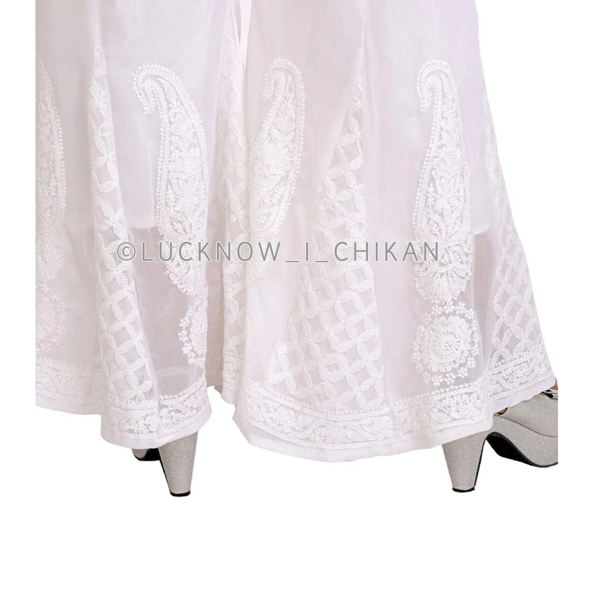 White Chikankari Sharara Bottom