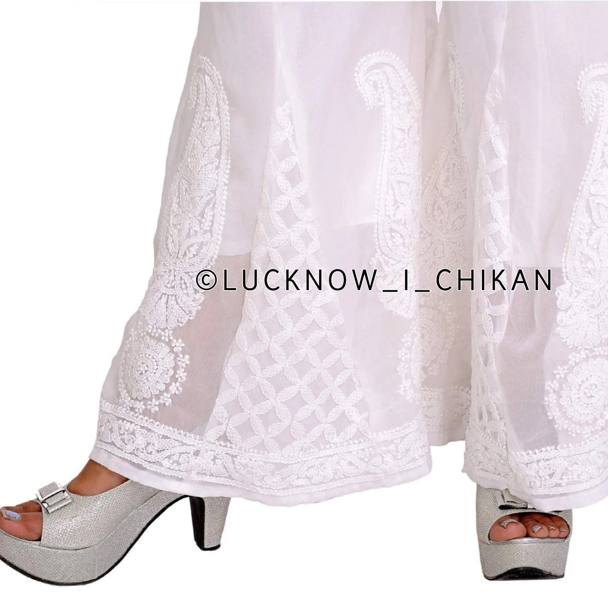 White Chikankari Sharara Bottom