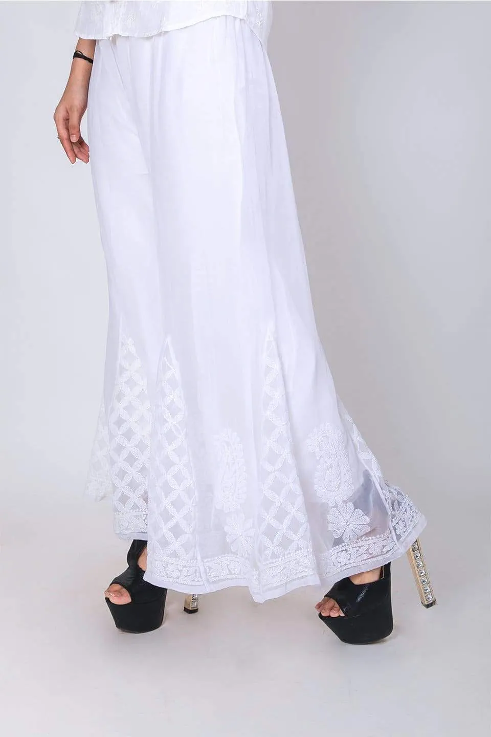 White Chikankari Sharara Bottom