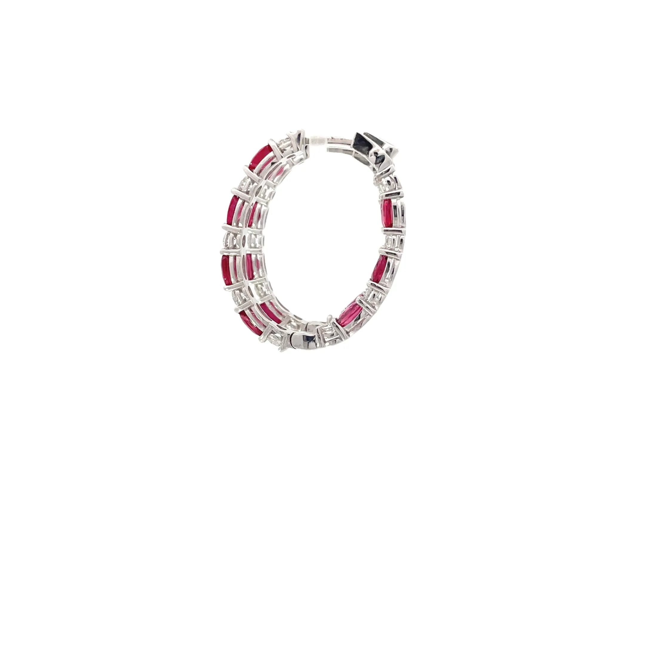 White Gold Diamond Ruby Hoops