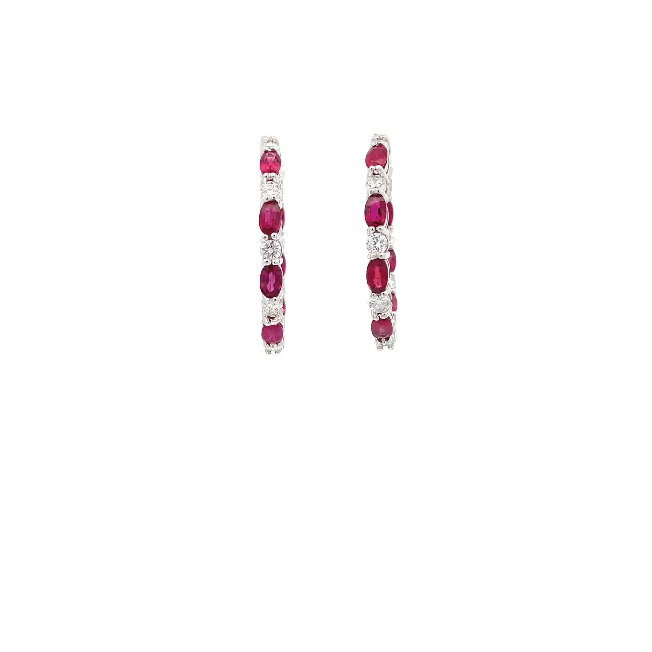 White Gold Diamond Ruby Hoops